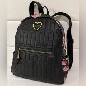 Betsey Johnson Black Quilted Heart
Backpack with Floral Sides